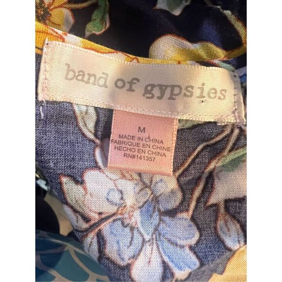 Ban Of Gypsies Size M Wide Leg Floral Jumpsuit Dark Blue Western Wedding Guest - Picture 10 of 10